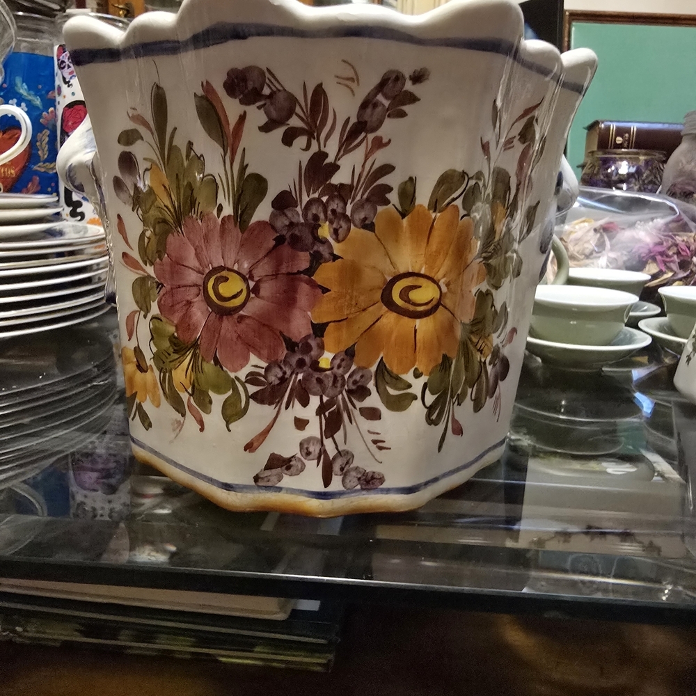 Jay Wilfred Floral Ceramic Planter Signed